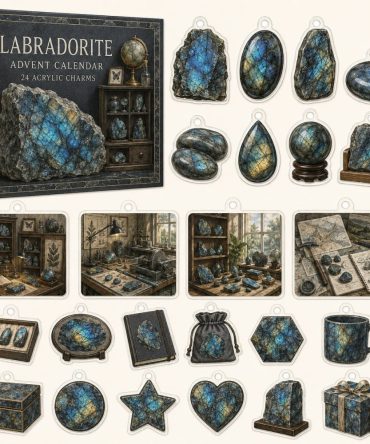 Labradorite 24-Day Charm Countdown — 24 Acrylic Labradorite-Style Charms In Gift Advent Box For Energy, Jewelry & Crafts