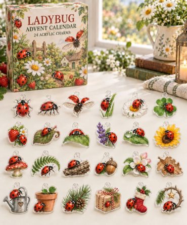 Ladybug Holiday Charm Countdown — 24 Cute Acrylic Ladybug Charms, Charming 2026 Advent Gift For Kids, Gardeners & Collectors