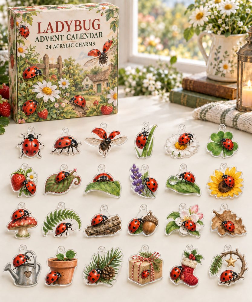 Ladybug Holiday Charm Countdown — 24 Cute Acrylic Ladybug Charms, Charming 2026 Advent Gift For Kids, Gardeners & Collectors