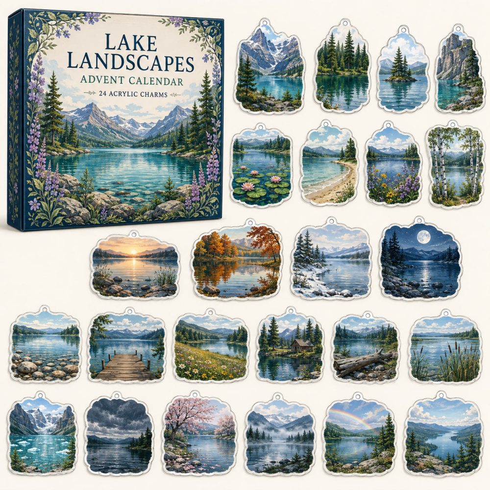 2026 Lake Landscapes Advent Calendar - 24 Day Countdown With 24 Acrylic Charms , Lakeside Holiday Gift