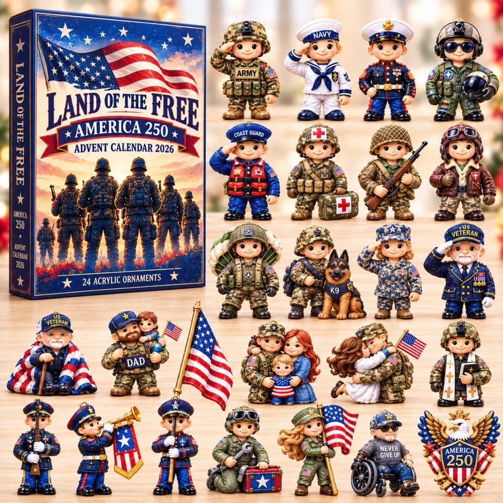 Land Of The Free Heroes 2026 Patriotic Countdown — 24-Day Acrylic Charm Advent Calendar, American Heroes Collectible Gift