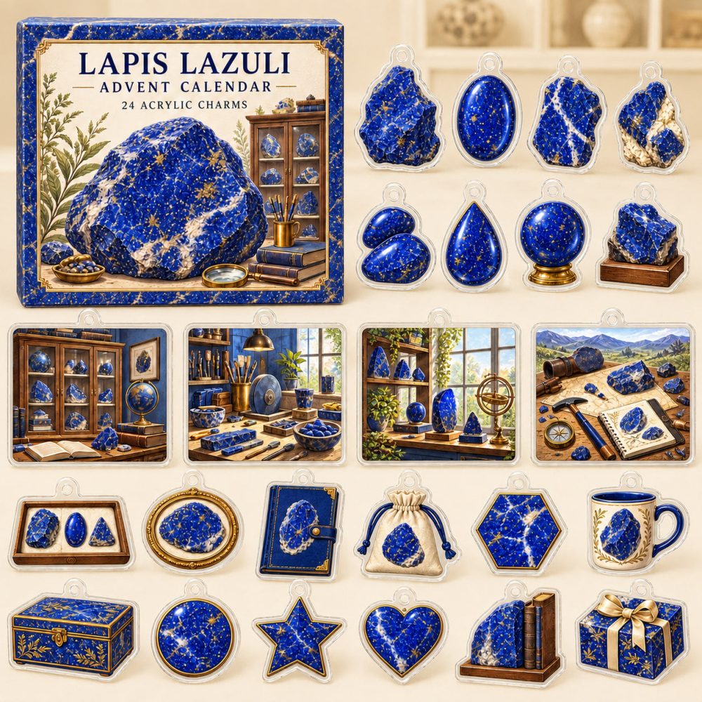 24-Day Lapis Lazuli Gem Charm Countdown: Blue Stone-Inspired Acrylic Charms For Crystal Lovers, Jewelry Crafts & Elegant Gift Sets