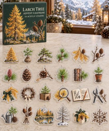 Larch Tree 24-Day Seasonal Countdown - Premium Acrylic Charm Set With 24 Botanical Miniatures For Advent Gifts, Nature Collector Appeal