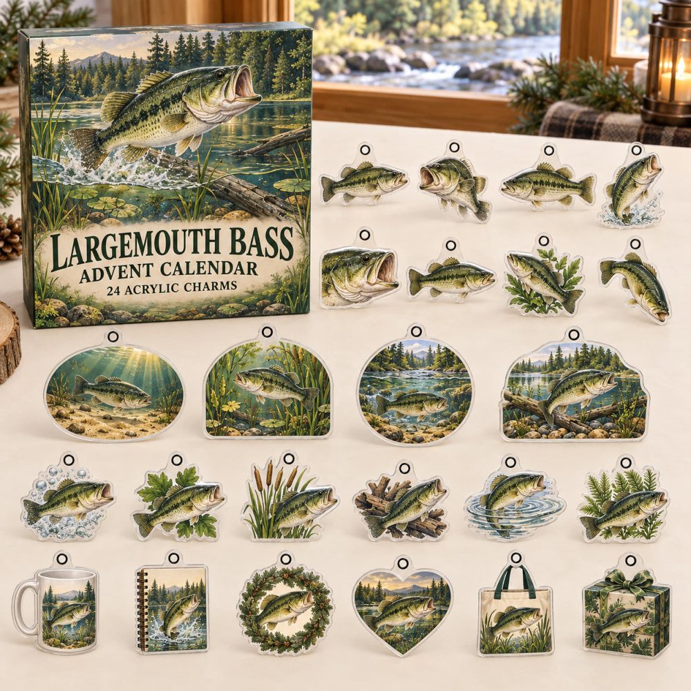 Largemouth Bass Acrylic Charm Advent Pack — 24 Fishing-Themed Holiday Ornaments, Perfect Gift For Anglers