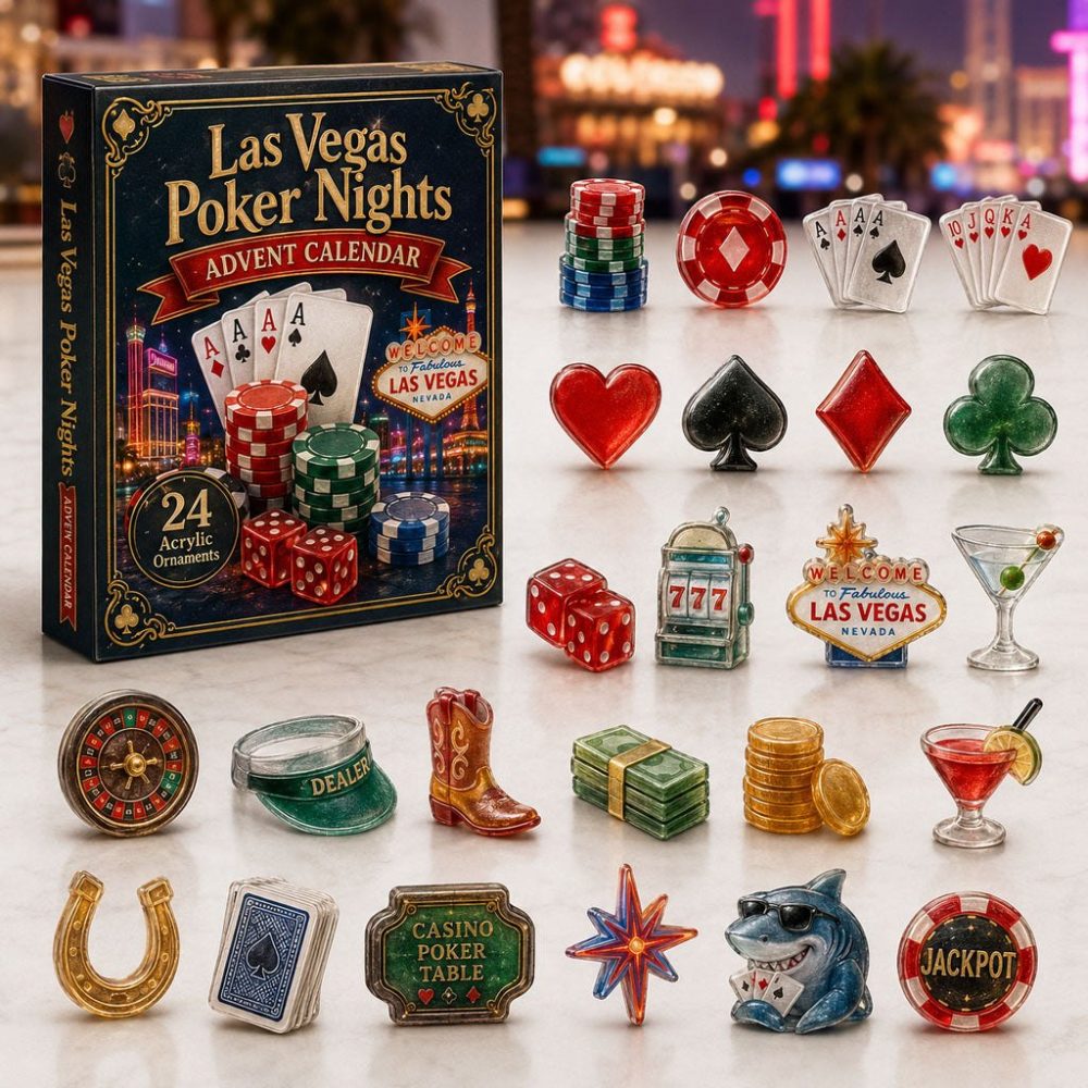 Las Vegas Poker Night Countdown 2026 - 24 Casino-Themed Acrylic Charms, High-Roller Gift For Poker Lovers