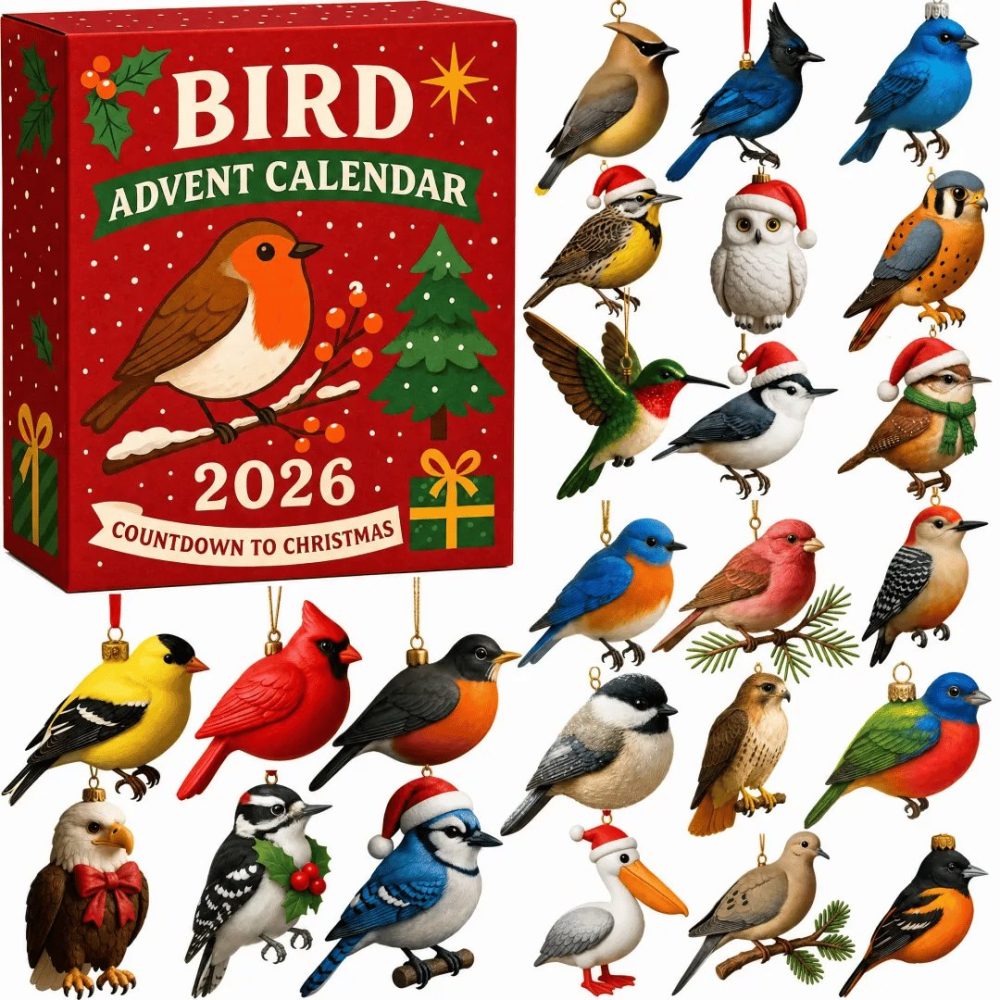Birdwatcher 24-Day Holiday Countdown Calendar With 24 Acrylic Bird Charms — 2026 Gift For Bird Lovers, Home Decor & Family Fun