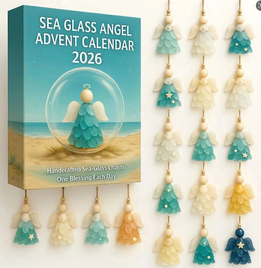 Sea Glass Angel Holiday Advent - 24-Day Acrylic Charm Countdown With Sea Glass & Angel Ornaments, Coastal Christmas Keepsake 2026