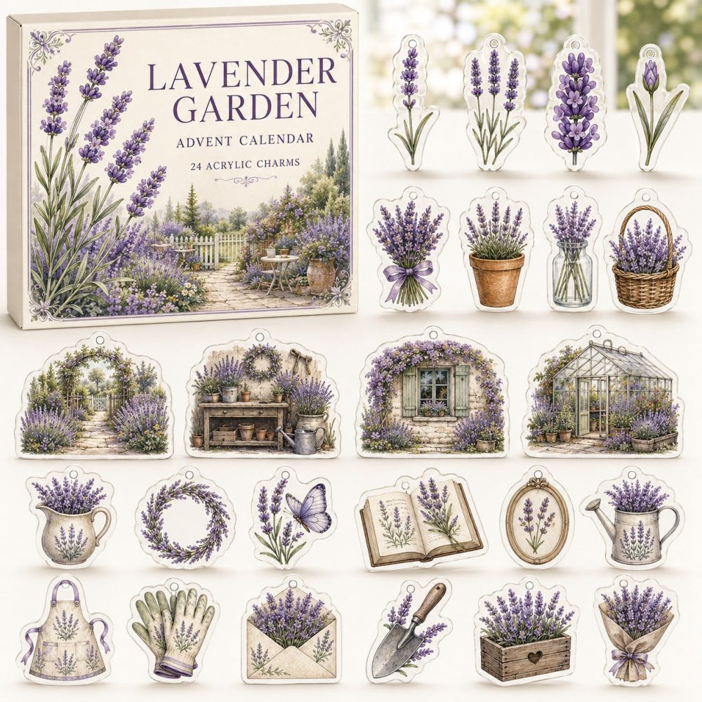 Lavender Bloom Advent Calendar — 24 Acrylic Floral Charms For Aromatherapy Fans & Garden Decor , Holiday Gift Set