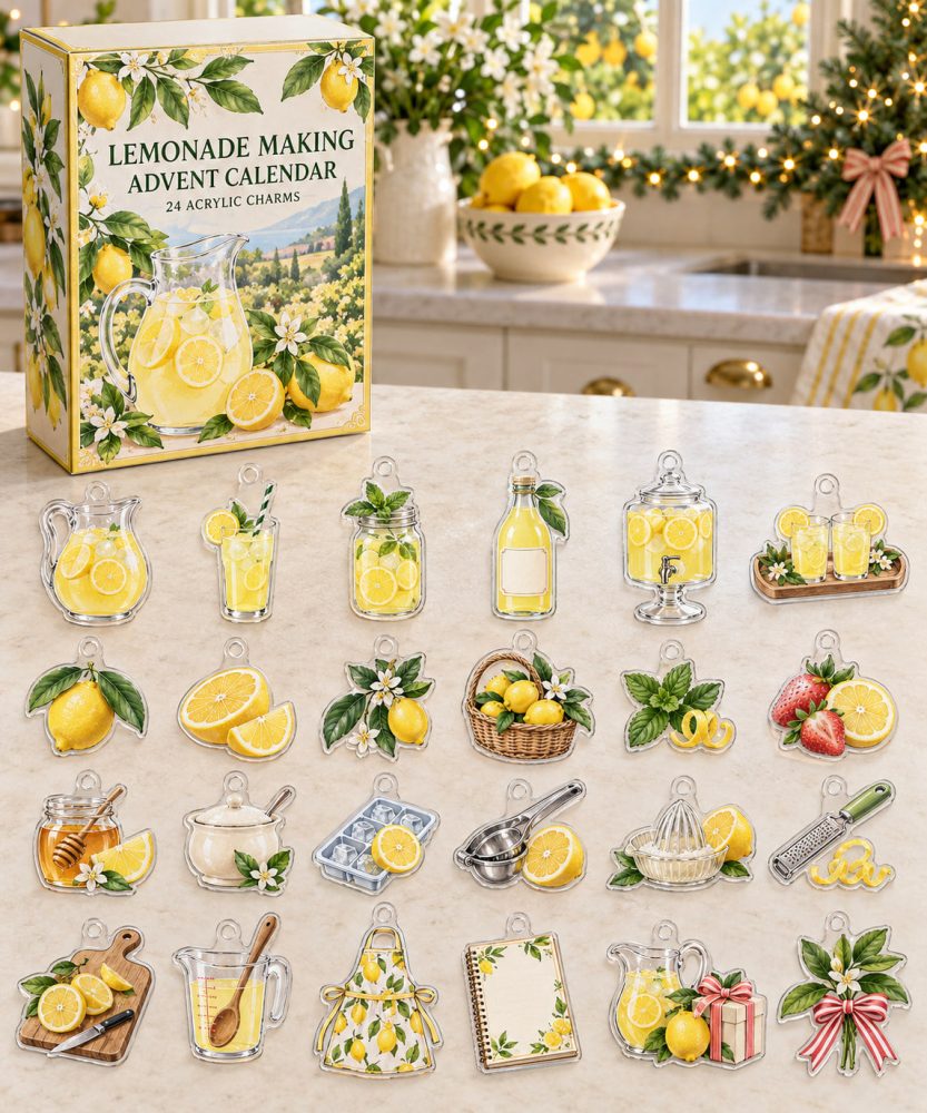 Sunny Lemonade Holiday Countdown Advent Calendar - 24 Premium Acrylic Charms, Reusable Collectible Gift For Kids & Adults