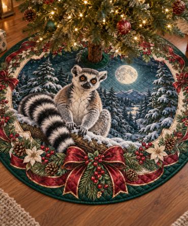 Adorable Quilted Lemur Holiday Tree Skirt — Playful Lemur Print Christmas Tree Skirt, Soft Patchwork, Machine-Washable Accent For Cozy Homes