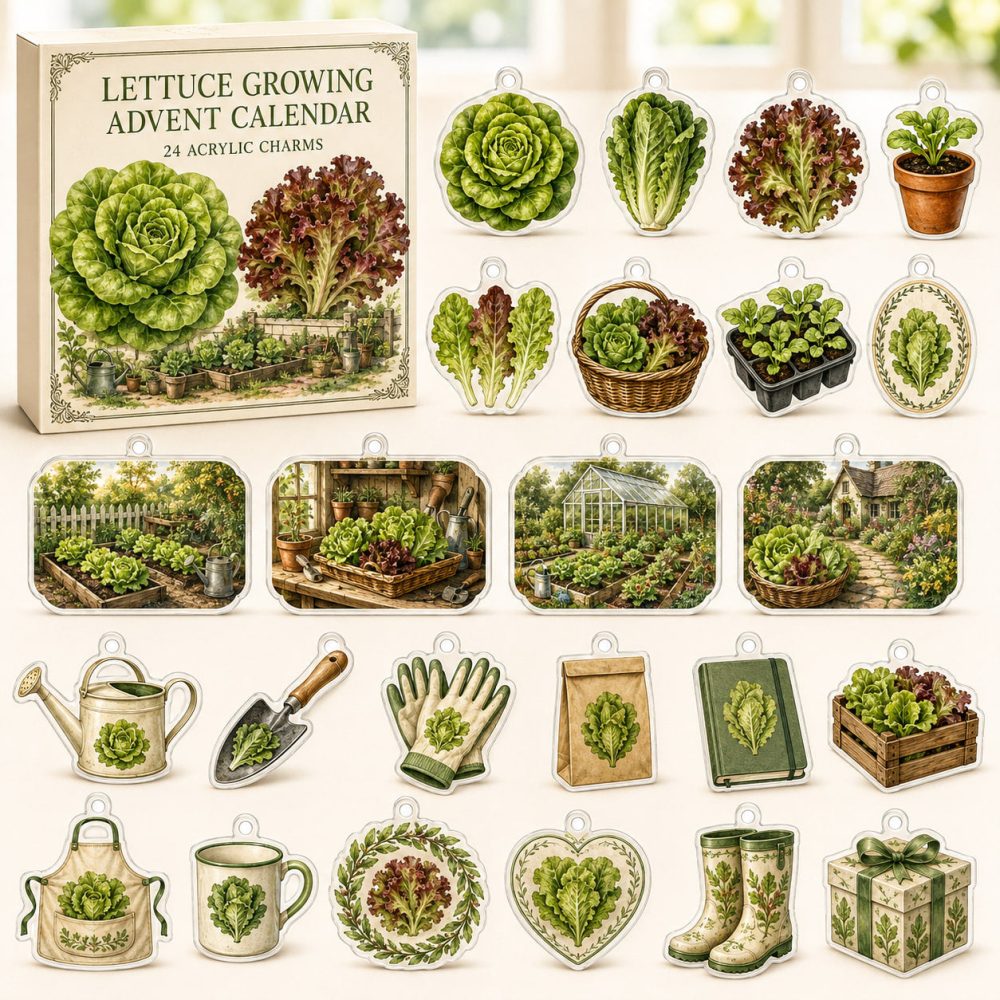 Lettuce Growing 24-Day Charm Advent Calendar - Acrylic Veggie Charms For Gardeners & Foodies , Holiday Countdown With Collectible Mini Charms