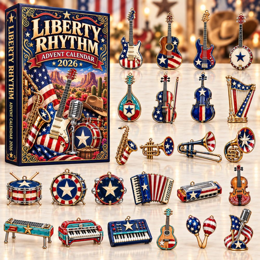 Liberty Rhythm Advent Calendar 2026 — 24-Day Acrylic Charm Countdown, Patriotic Music & Holiday Ornament Set