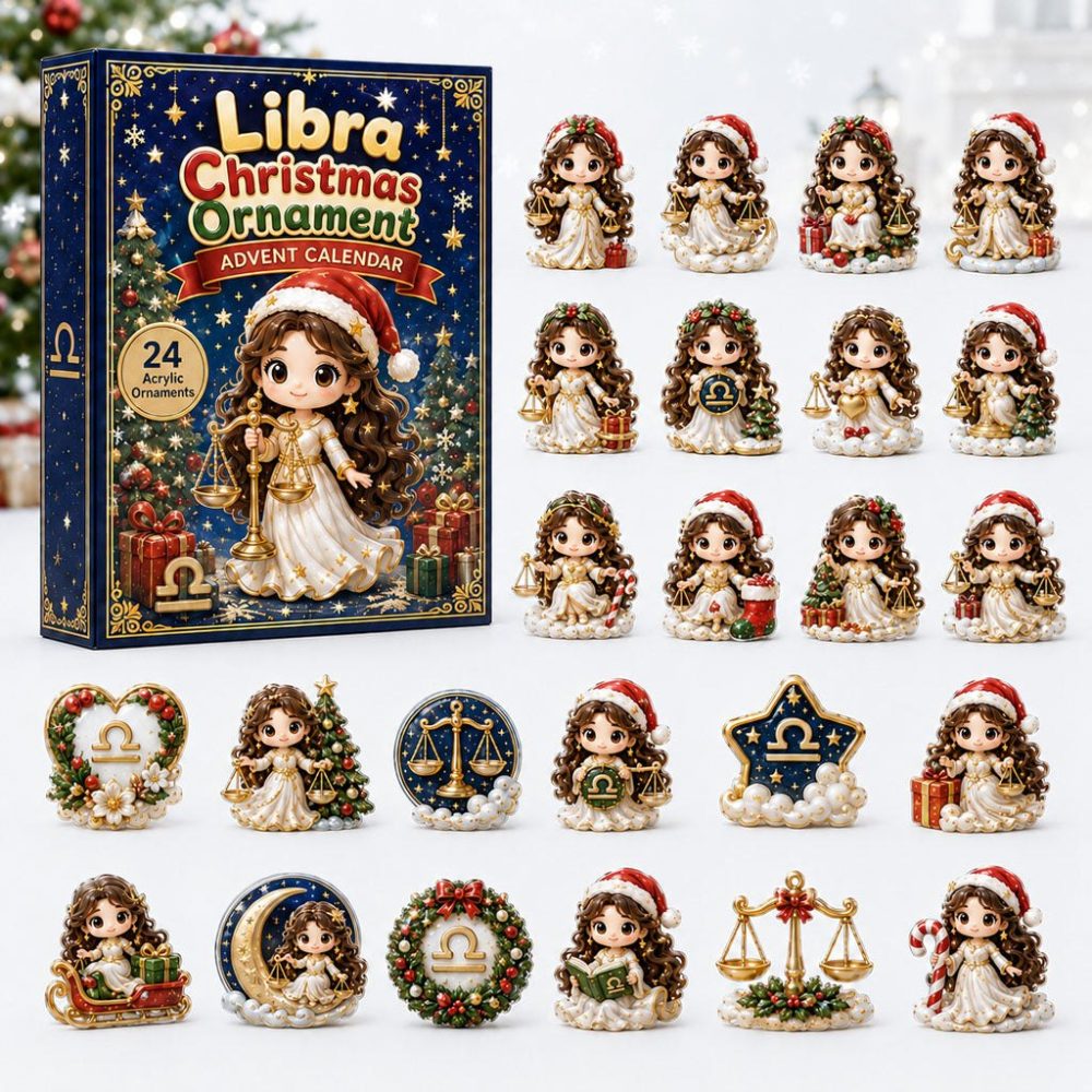 Libra Zodiac Ornament Countdown Calendar — 24 Cosmic Acrylic Charms, Stylish Astrology Gift For Libra Birthdays & Holiday 2026