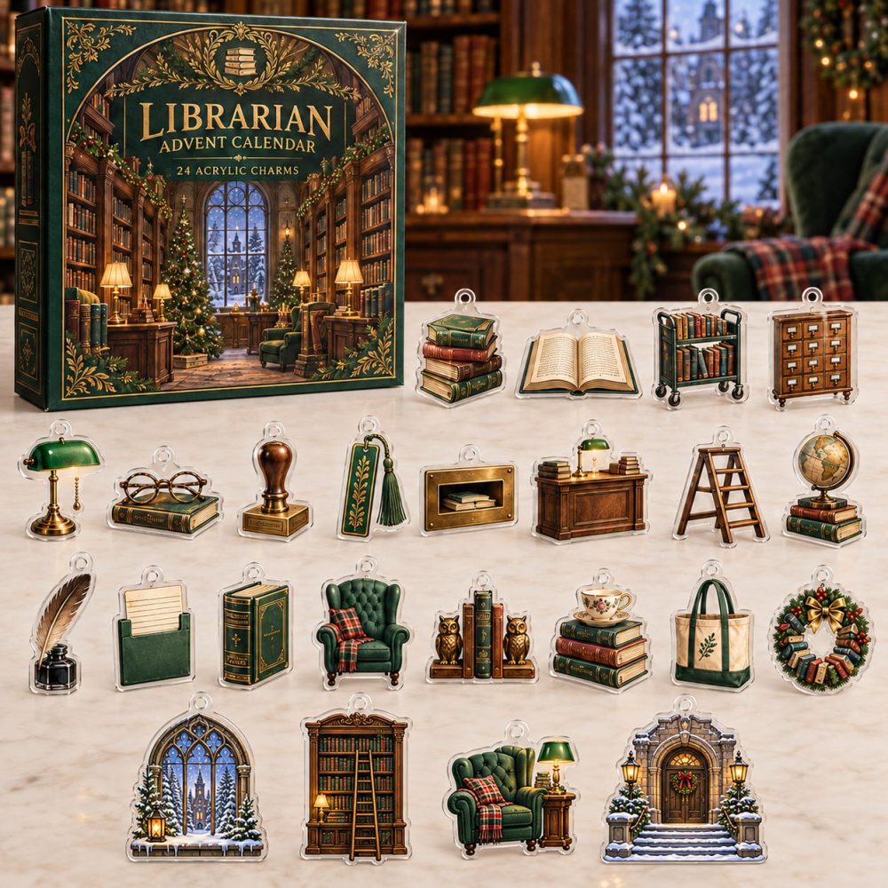 Deluxe Librarian 24-Day Countdown Calendar With 24 Acrylic Book Charms — Perfect Gift For Bookworms & Library Staff