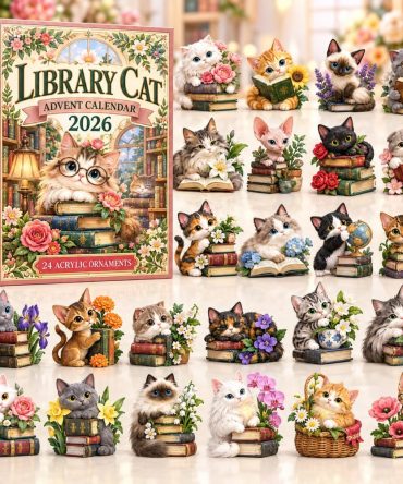 Library Cat Reading Advent 24-Door Countdown With Acrylic Bookish Cat Charms — Cozy Literary Holiday Calendar, Perfect Gift For Book Lovers