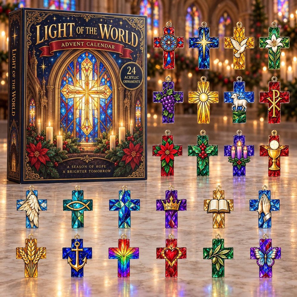 Light Of The World Advent Calendar - 24-Day Christian Christmas Countdown With Acrylic Charms, Inspirational Keepsake Gift