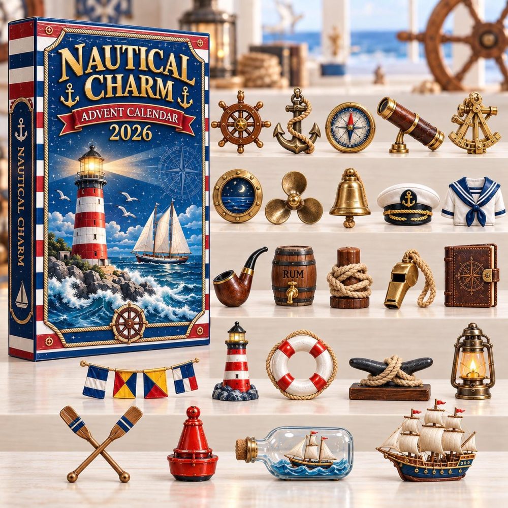 Lighthouse Nautical Advent Calendar 2026 — 24-Day Sea-Themed Countdown With Acrylic Lighthouse & Ocean Charms, Coastal Holiday Gift