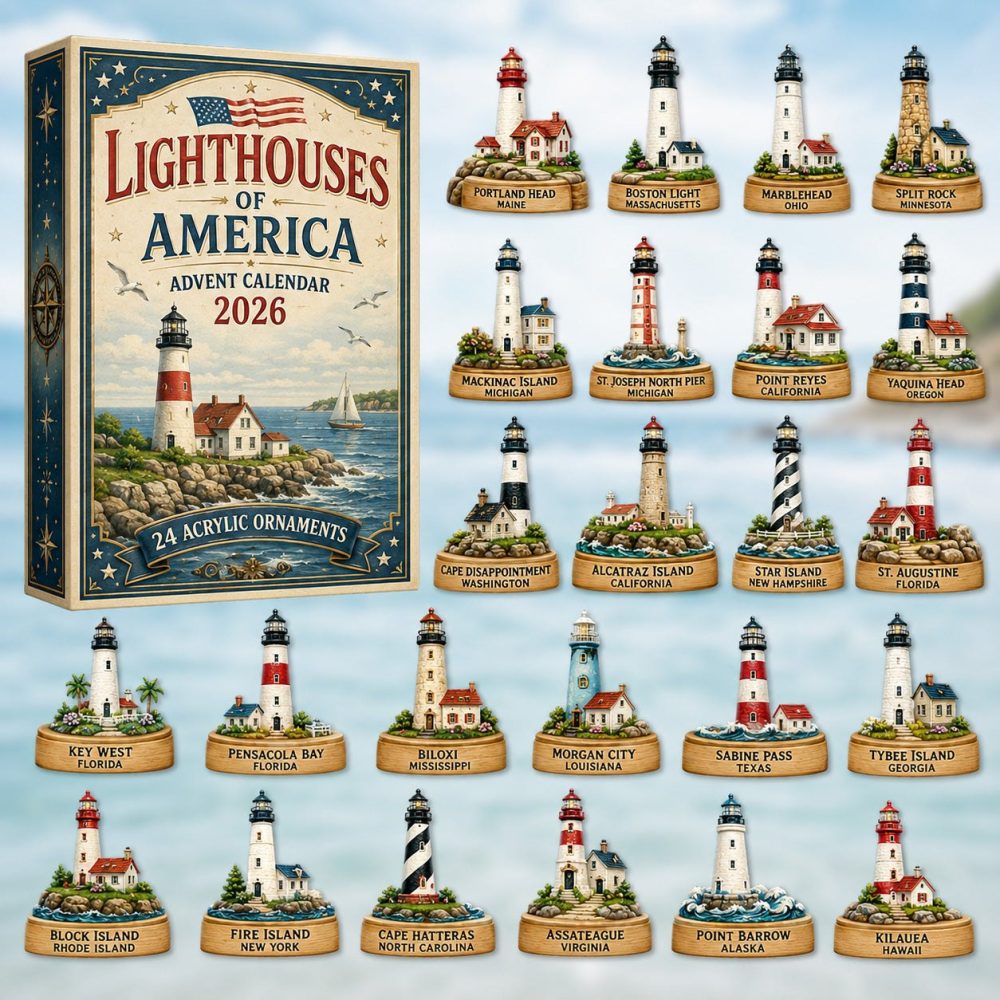 Coastal Lighthouse Countdown 2026 - 24 Acrylic Nautical Charms, Seaside Decor & Holiday Gift For Beach Lovers