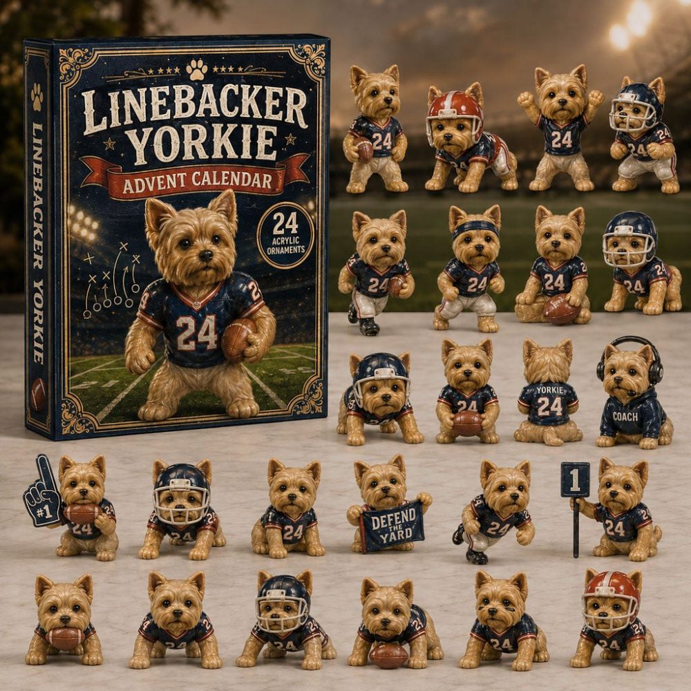 Linebacker Yorkie 2026 Football Advent Calendar — 24-Day Acrylic Charm Countdown Featuring Yorkie Sports Designs