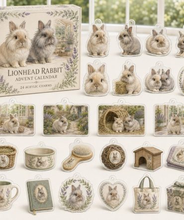 Lionhead Rabbit 24-Day Holiday Charm Calendar - Acrylic Bunny Miniatures For Lionhead Fans , Festive Countdown Gift & Collectible Set