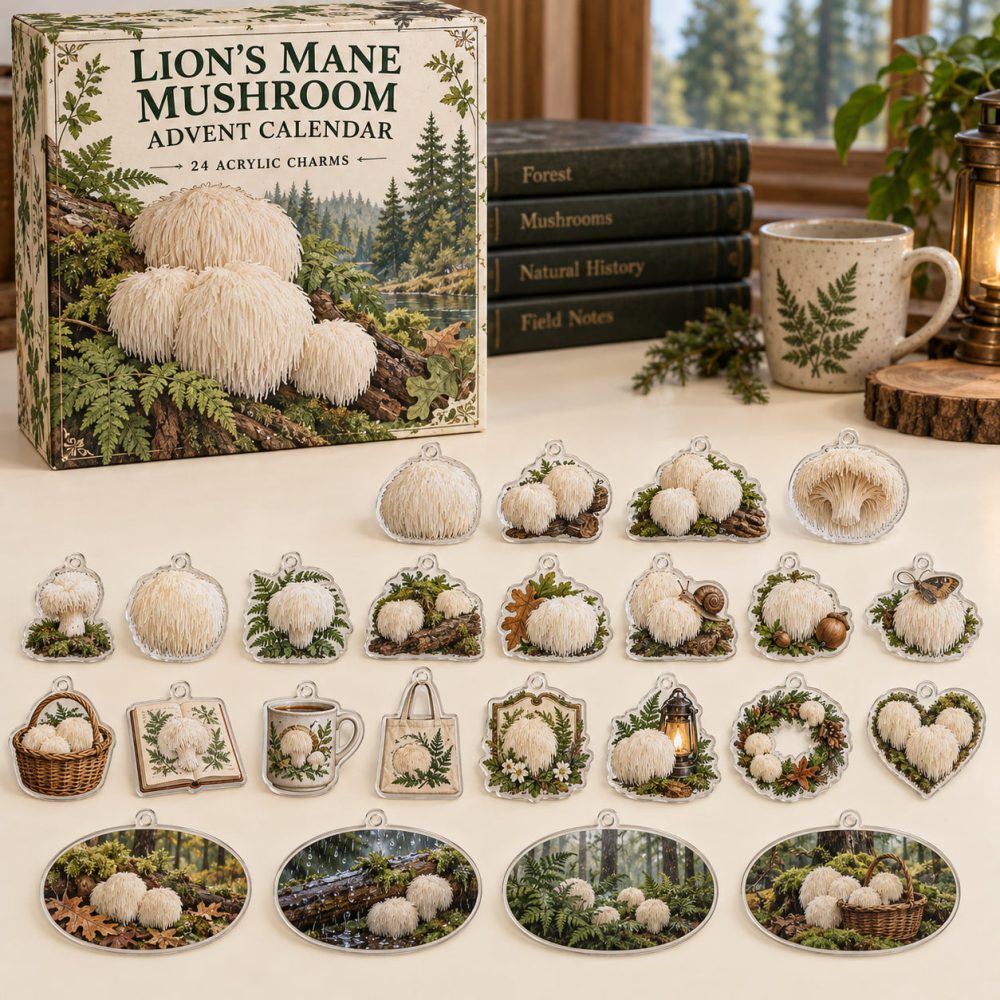 Limited Edition 24-Day Lion'S Mane Mushroom Charm Countdown — 24 Acrylic Charms, Daily Surprise Ornaments For Gifts, Jewelry & Holiday Decor