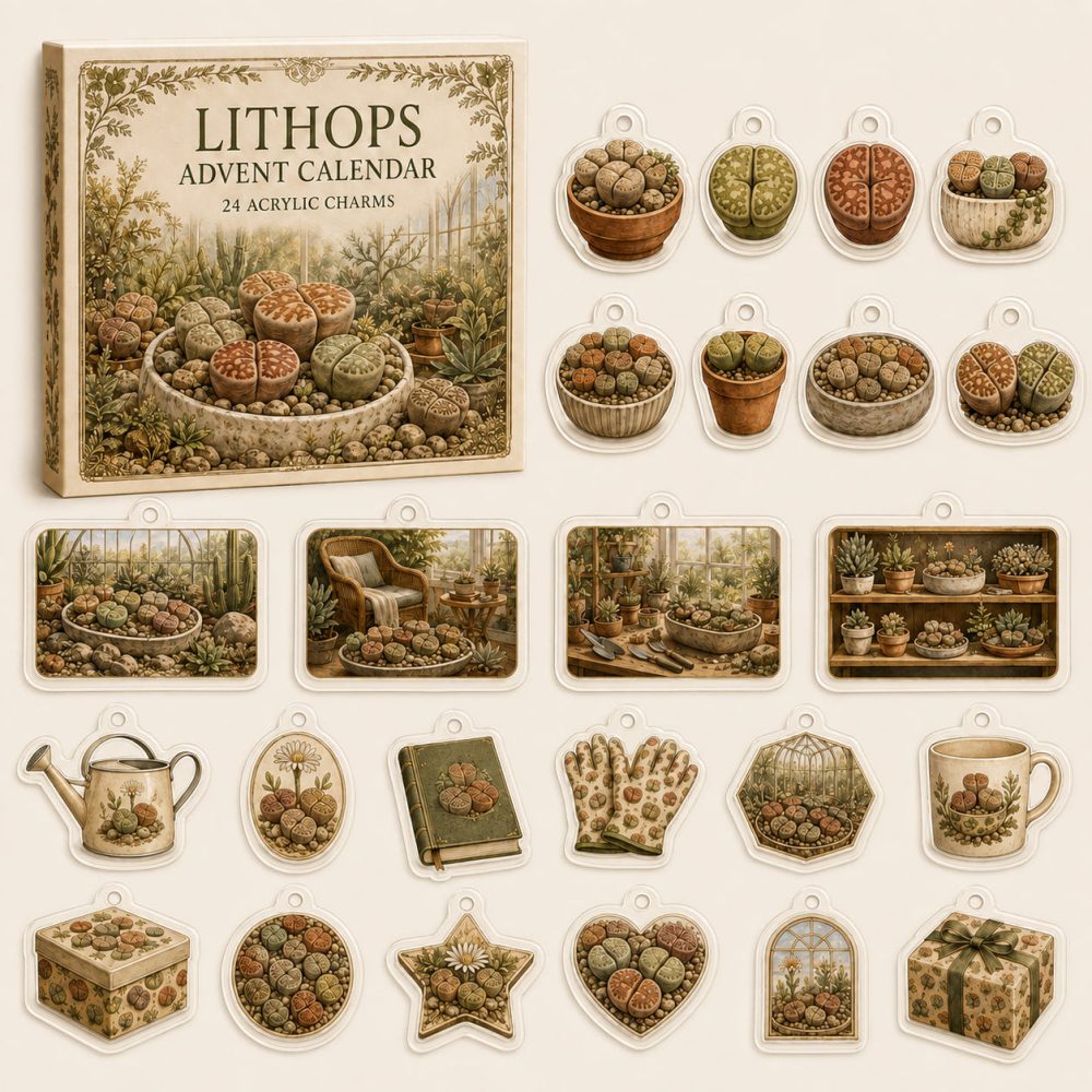 Lithops 24-Day Acrylic Charm Holiday Countdown - Plant Lover Gift, Mini Charms & Home Decor
