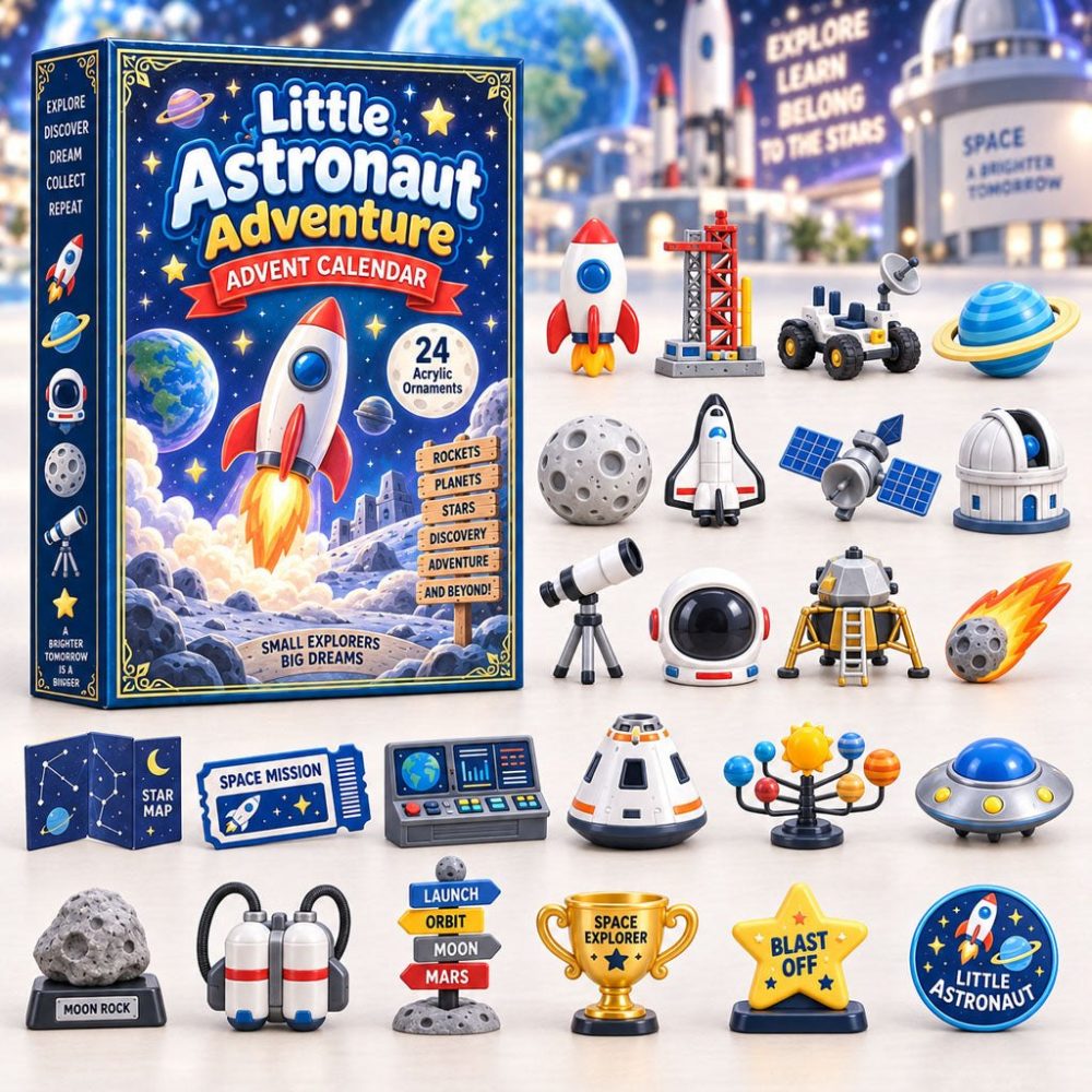 Little Astronaut Holiday Countdown 2026 - 24 Space-Themed Acrylic Charms For Kids, Reusable Stem-Friendly Advent Gift