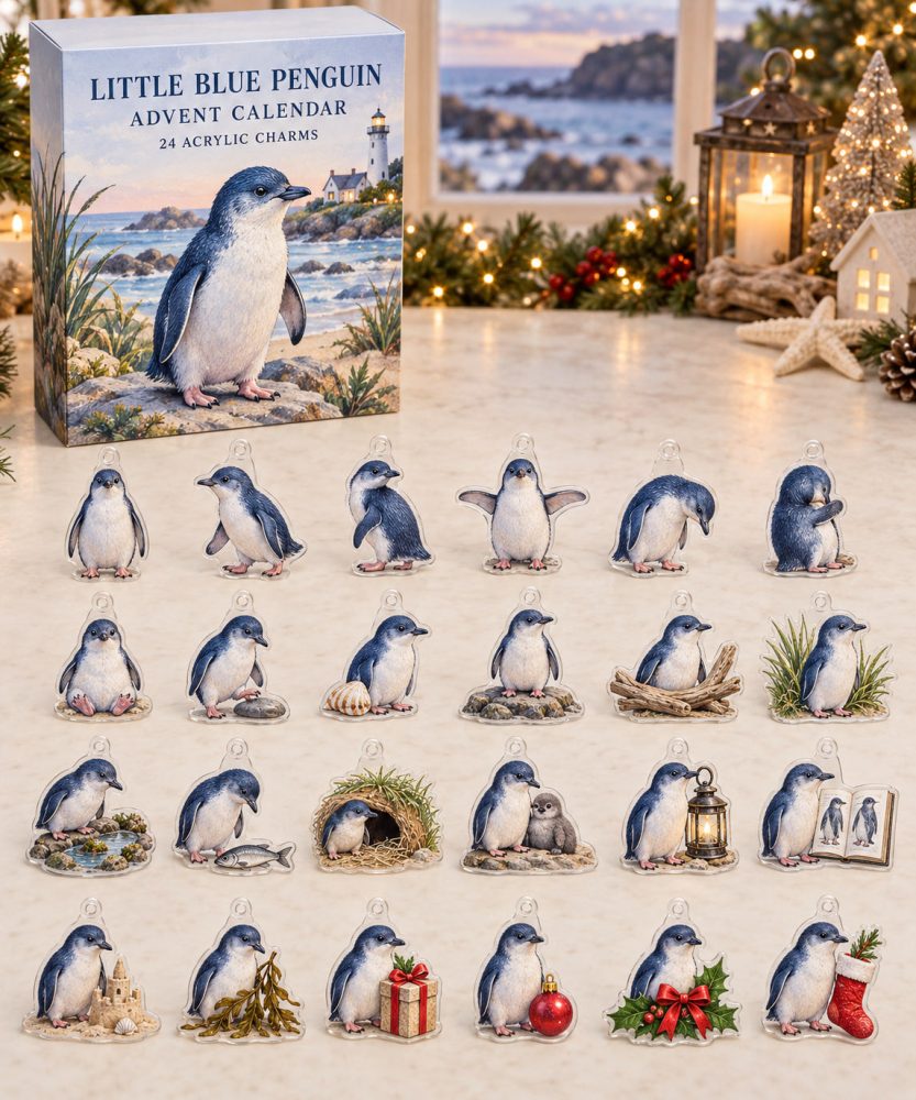 Cute Little Blue Penguin Advent Calendar - 24 Acrylic Charms, Reusable Winter Countdown Gift For Kids & Penguin Fans