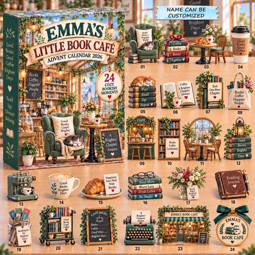 Book Cafe Advent Calendar 2026 — 24-Day Cozy Reading Countdown With Acrylic Book & Coffee Charms, Perfect Gift For Readers & Bookworms