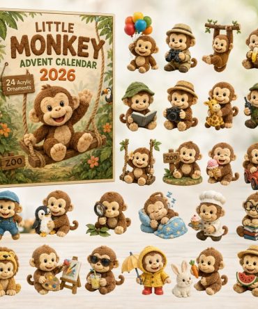 Adorable Little Monkey Holiday Countdown Calendar — 24 Playful Acrylic Charms, Cute Kids Gift & Decor For Christmas 2026