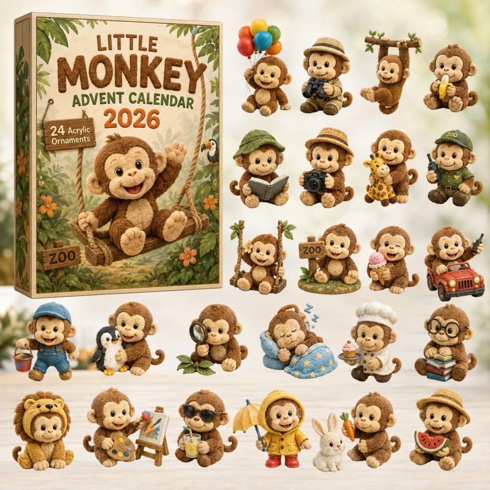 Adorable Little Monkey Holiday Countdown Calendar — 24 Playful Acrylic Charms, Cute Kids Gift & Decor For Christmas 2026