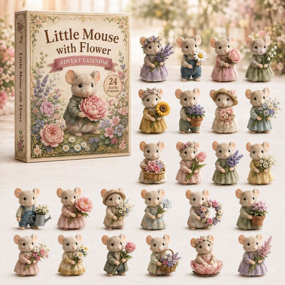 2026 Little Mouse & Flower Countdown — 24-Day Acrylic Charm Advent Calendar, Cute Botanical Gift For Kids & Collectors