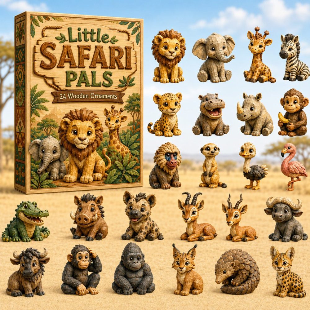 Premium 24-Day Wooden Safari Animal Advent Calendar For Kids — Hand-Painted Wooden Charms, Perfect Christmas & Holiday Gift