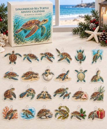 Loggerhead Sea Turtle Advent Countdown - 24 Premium Acrylic Charms, Coastal Holiday Ornaments & Gift For Turtle Lovers