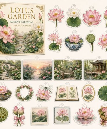 24-Day Acrylic Charm Countdown Featuring Lotus Flower Art — Serene Floral Charm Set, Ideal Gift For Yoga, Meditation & Garden Fans