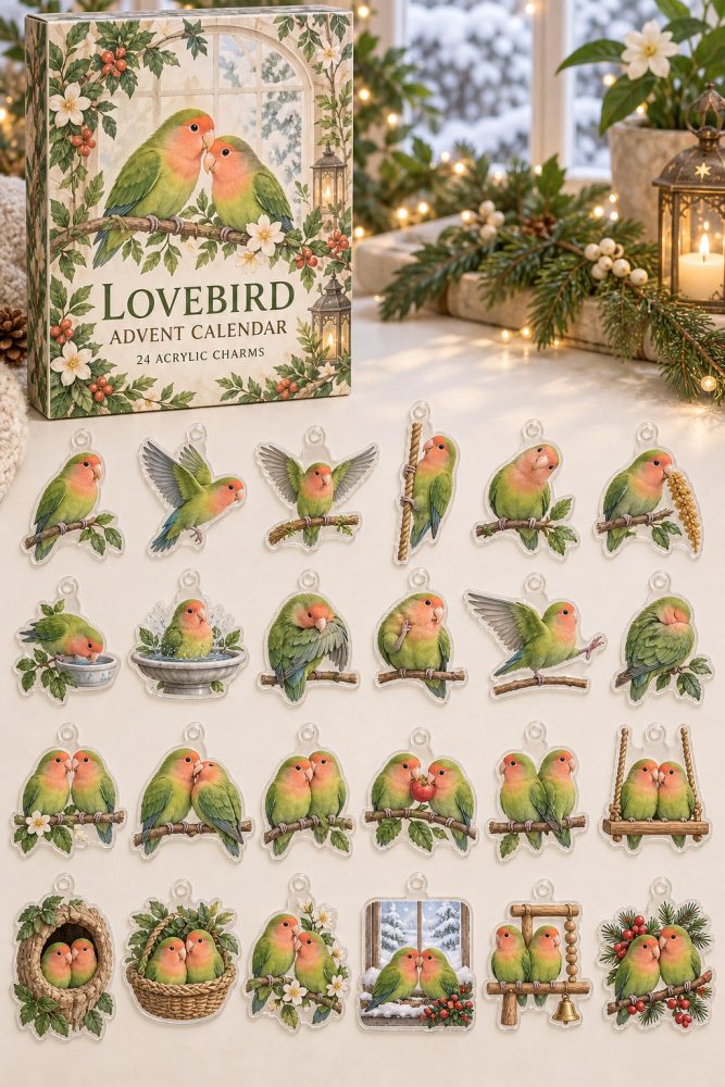 Lovebird 24-Piece Acrylic Charm Advent Countdown — Colorful Bird Gift Calendar For Pet Enthusiasts & Holiday Surprises