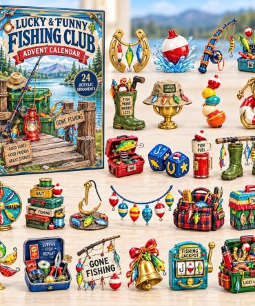Lucky Funny Fishing Club 24-Door Outdoors Countdown With Acrylic Fishing Charms — Novelty Angler Advent Calendar, Great Gift For Fishermen