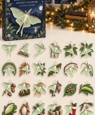 Luna Moth Enchanted Countdown — 24 Moonlit Acrylic Moth Charms, Mystical Nature-Themed 2026 Advent Calendar & Gift Set
