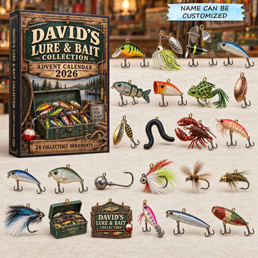 Fishing Lure Bait Advent Calendar 2026 — 24-Day Acrylic Charm Set For Anglers, Tackle Box Decor & Holiday Gifts