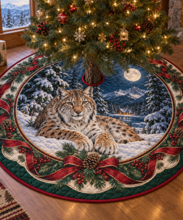 Lynx Heritage Quilted Christmas Tree Skirt — 48" Round Premium Holiday Decor, Plush Lining, Machine-Washable, Gift-Ready