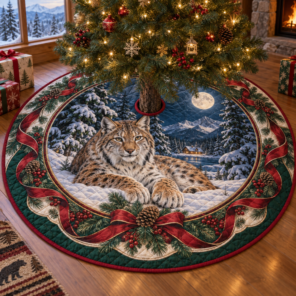 Lynx Heritage Quilted Christmas Tree Skirt — 48" Round Premium Holiday Decor, Plush Lining, Machine-Washable, Gift-Ready