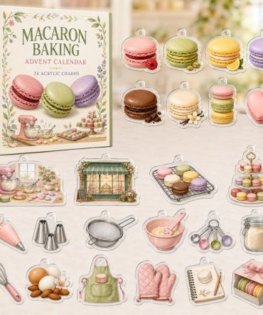 Macaron Mini Charm Advent Box - 24 Colorful Acrylic Macaron Charms, Sweet Patisserie-Themed Holiday Gift , Perfect Stocking Stuffer