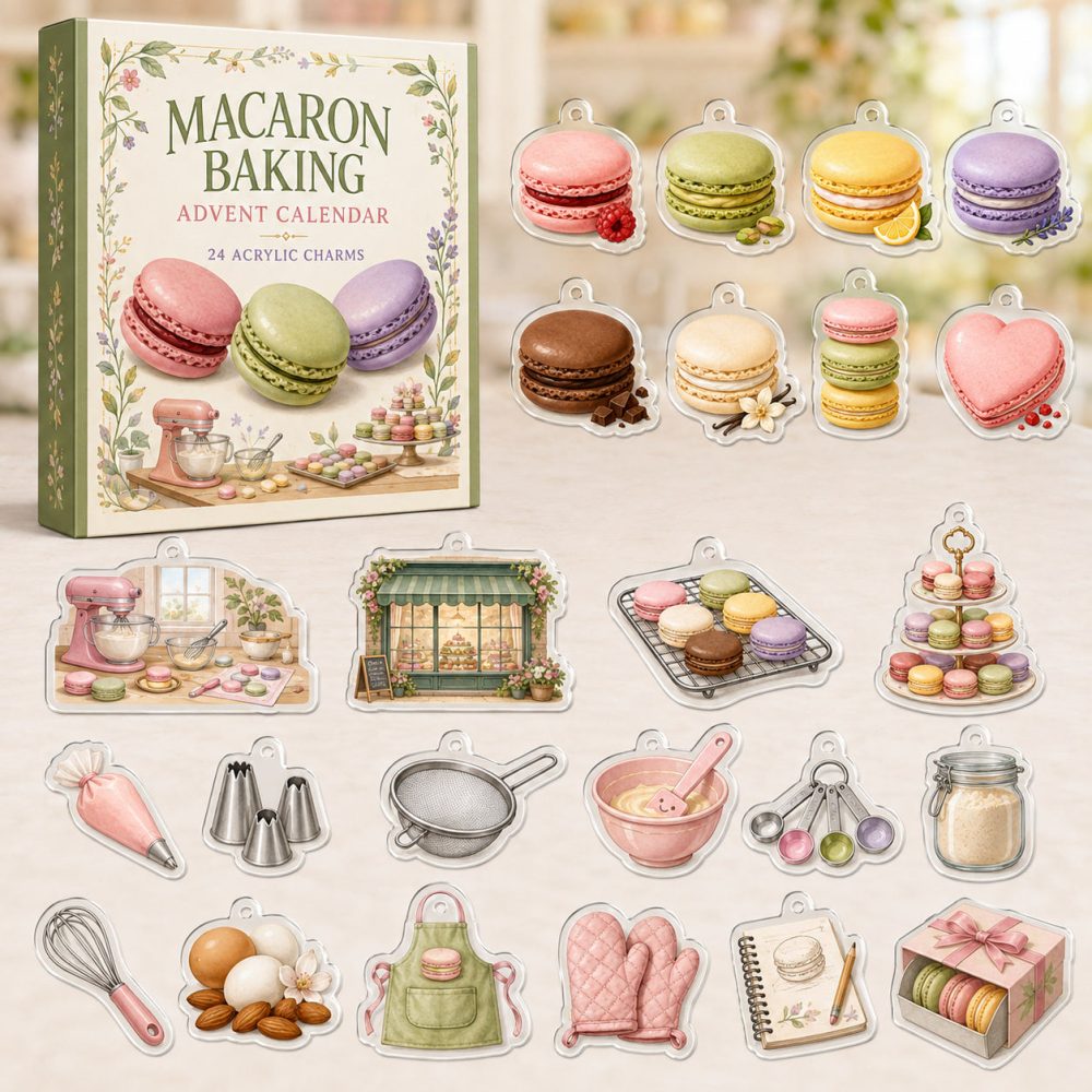 Macaron Mini Charm Advent Box - 24 Colorful Acrylic Macaron Charms, Sweet Patisserie-Themed Holiday Gift , Perfect Stocking Stuffer