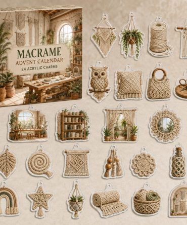24-Day Macrame Charm Countdown — Acrylic Knots, Fringe & Cord Mini Charms For Fiber Artists, Boho Craft Gift Set