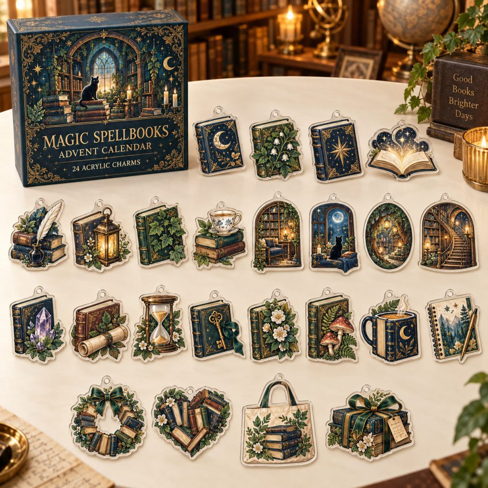 Magic Spellbooks Holiday Countdown 2026 - 24 Mystical Acrylic Book Charms, Reusable Wizardry Advent Gift For Kids