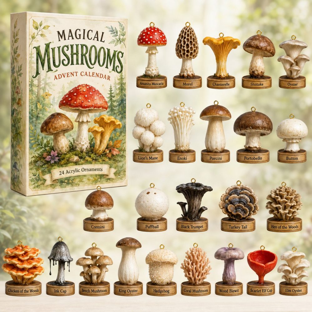 Magical Mushrooms 2026 Enchanted Advent Calendar - 24-Day Acrylic Mushroom Charms For Nature Lovers, Gifts & Home Decor