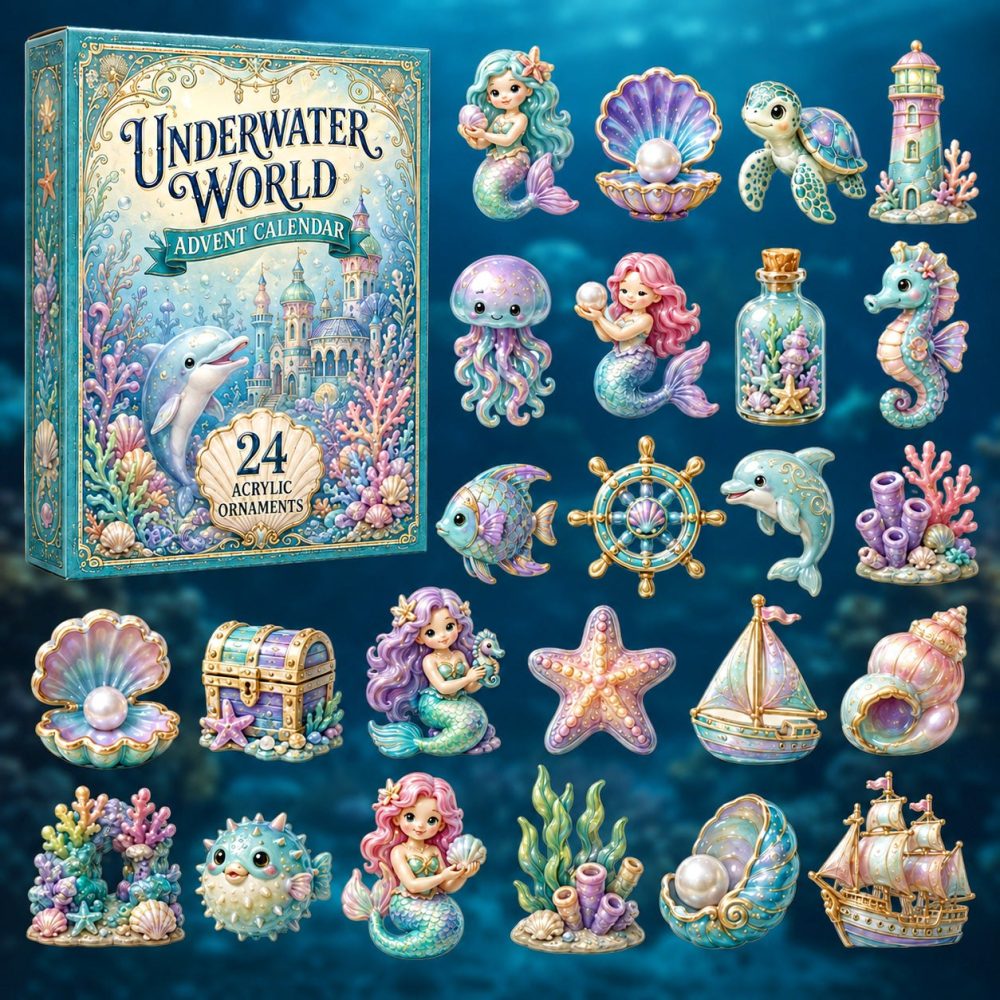 Magical Underwater World 2026 — 24-Day Fantasy Ocean Advent Calendar With Acrylic Charms, Enchanting Gift For Kids