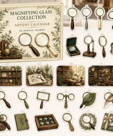 Magnifying Glass Collectors Advent Calendar — 24 Acrylic Detective & Science Charms For Hobbyists , Gift Preview Set