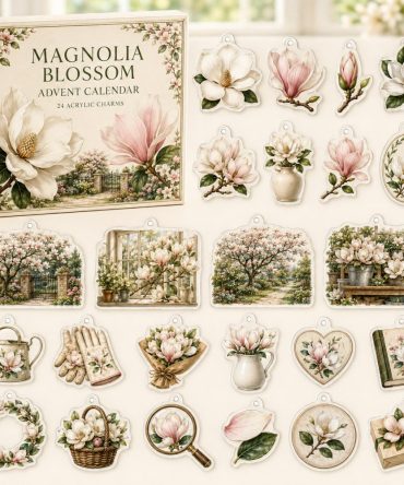 Magnolia Blossom Holiday Countdown Set — 24 Acrylic Magnolia Flower Charms, Elegant Floral Advent Gift For Gardeners & Home Decor Lovers