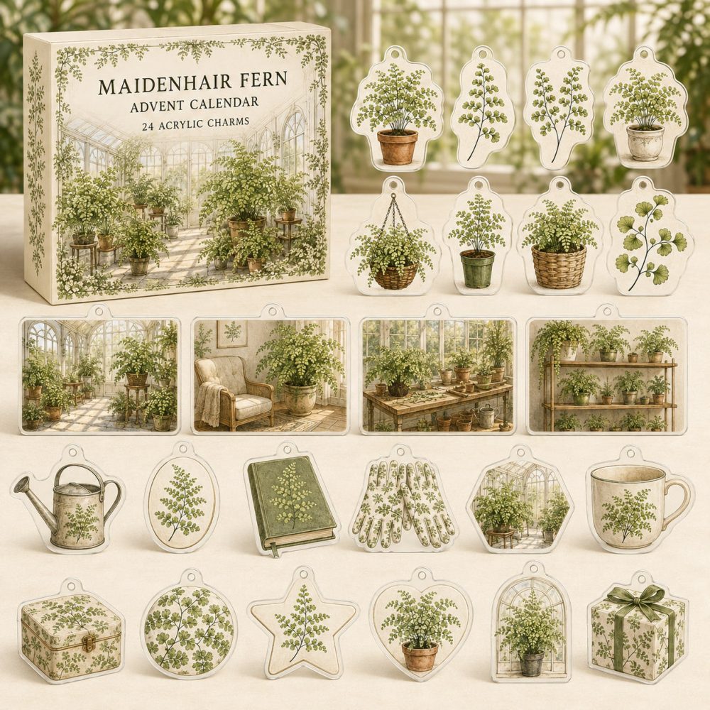 Maidenhair Fern 24-Day Acrylic Charm Holiday Countdown - Plant Lover Gift, Mini Charms & Home Decor